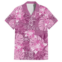 Hawaii Family Matching Off The Shoulder Long Sleeve Dress and Hawaiian Shirt Magenta Polynesian Monstera Patterns - Polynesian Pride