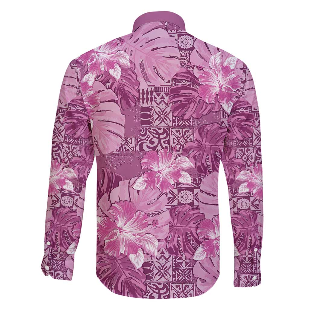 Hawaii Family Matching Off Shoulder Maxi Dress and Hawaiian Shirt Magenta Polynesian Monstera Patterns - Polynesian Pride