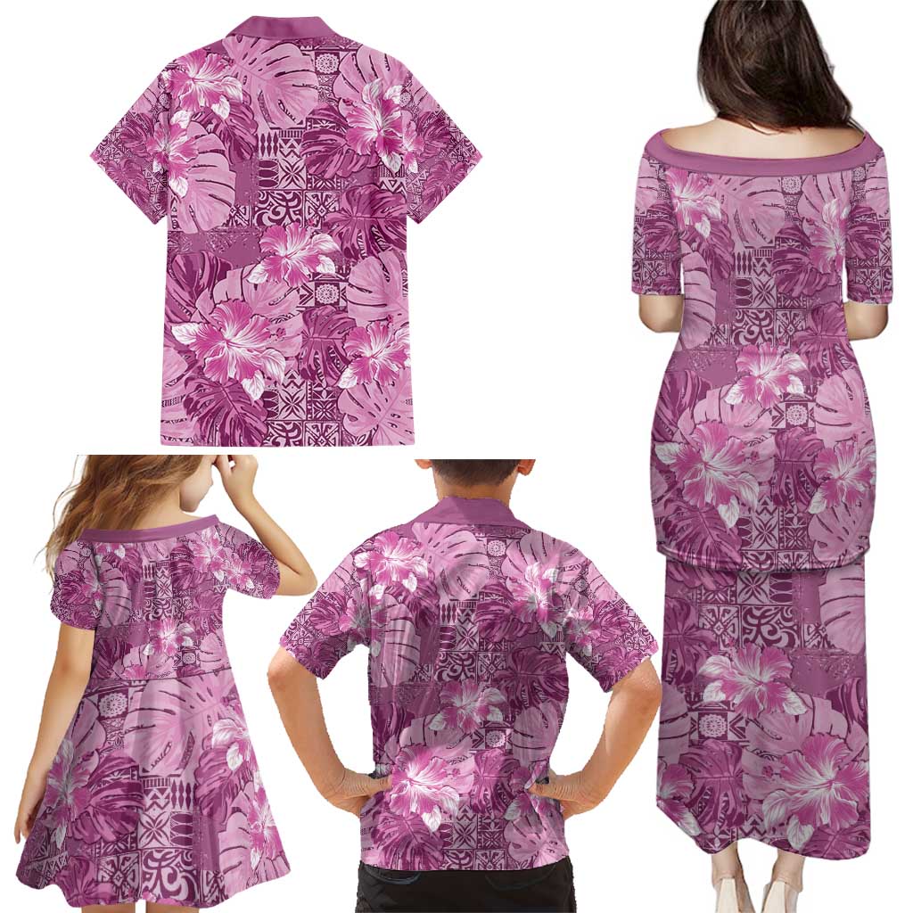 Hawaii Family Matching Puletasi and Hawaiian Shirt Magenta Polynesian Monstera Patterns - Polynesian Pride