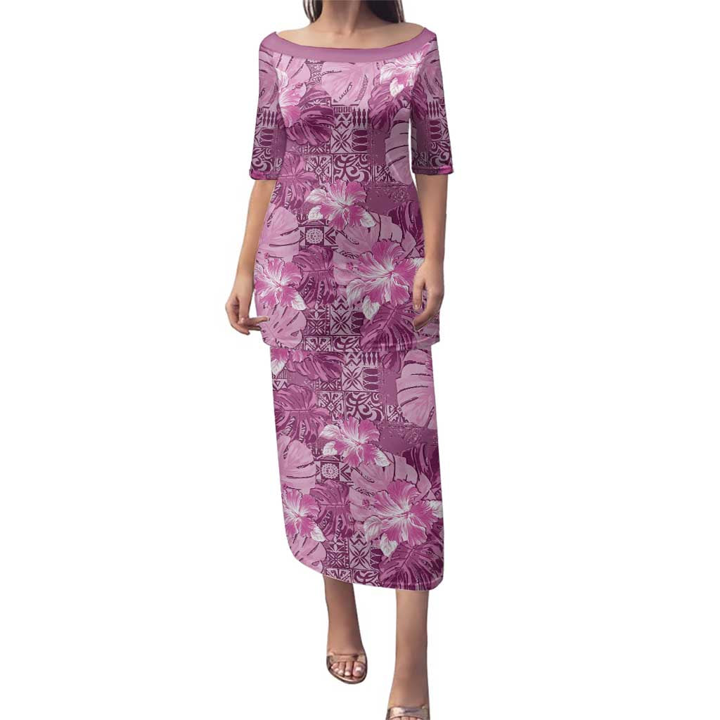 Hawaii Family Matching Puletasi and Hawaiian Shirt Magenta Polynesian Monstera Patterns - Polynesian Pride