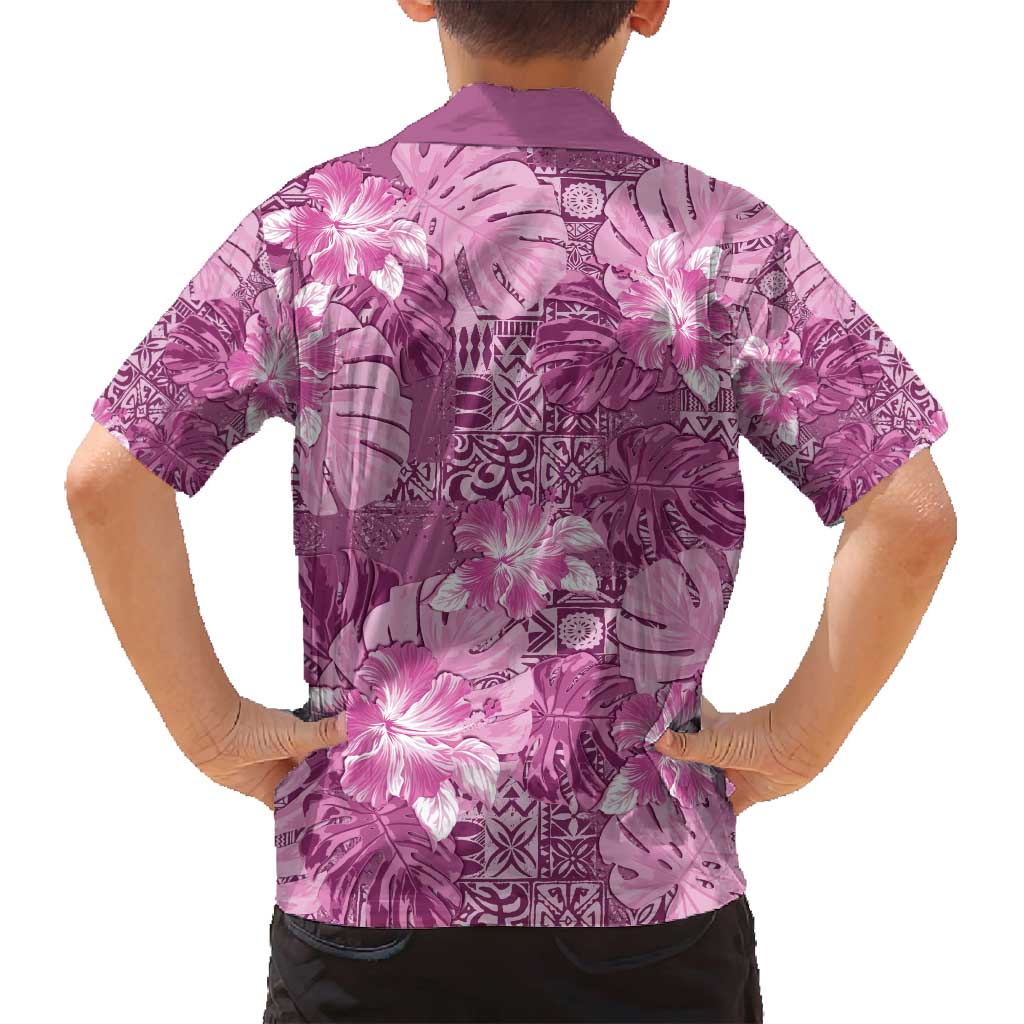 Hawaii Family Matching Summer Maxi Dress and Hawaiian Shirt Magenta Polynesian Monstera Patterns DT05 - Polynesian Pride