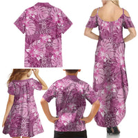 Hawaii Family Matching Summer Maxi Dress and Hawaiian Shirt Magenta Polynesian Monstera Patterns DT05 - Polynesian Pride