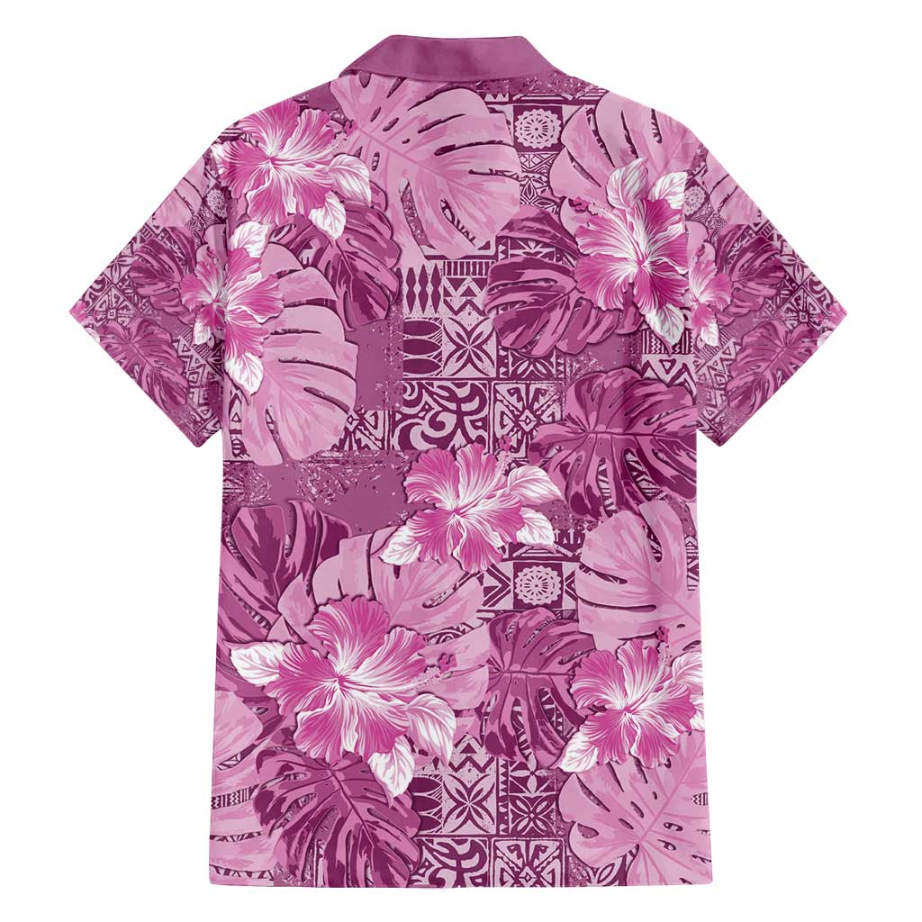 Hawaii Family Matching Tank Maxi Dress and Hawaiian Shirt Magenta Polynesian Monstera Patterns - Polynesian Pride