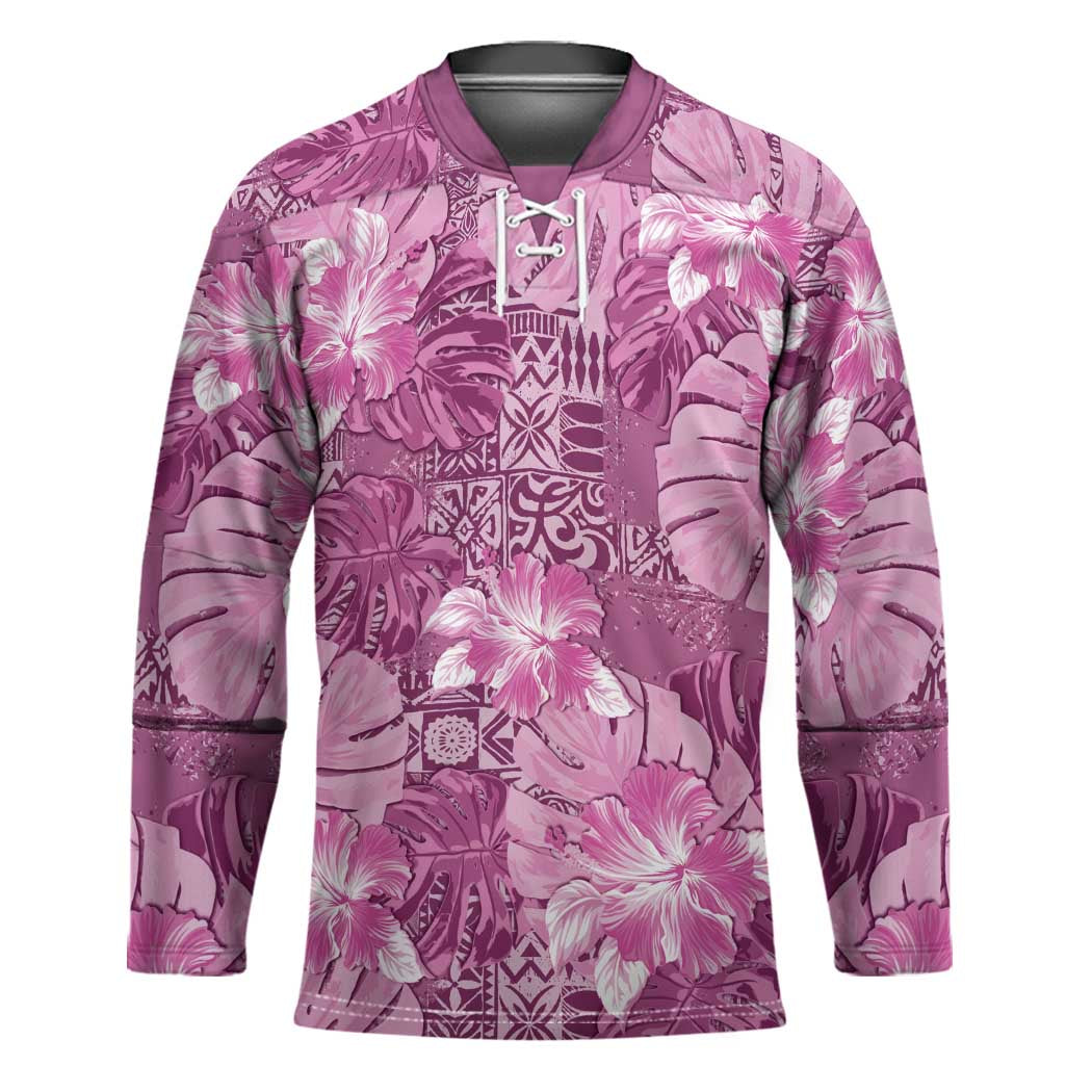 Hawaii Hockey Jersey Magenta Polynesian Monstera Patterns - Polynesian Pride