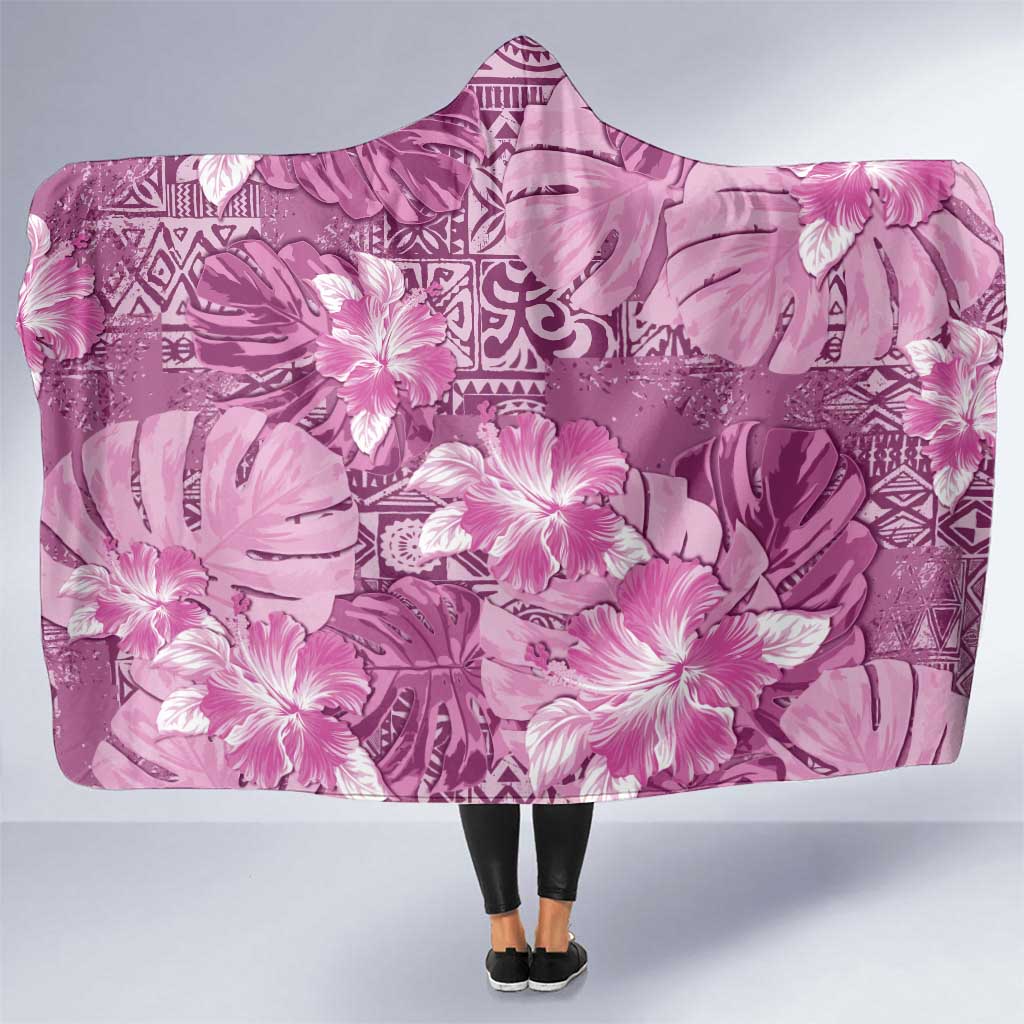 Hawaii Hooded Blanket Magenta Polynesian Monstera Patterns - Polynesian Pride