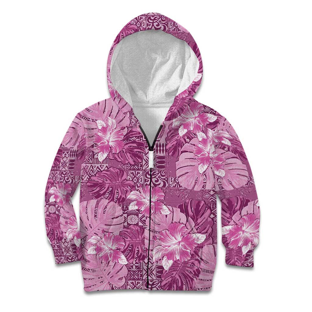Hawaii Kid Hoodie Magenta Polynesian Monstera Patterns - Polynesian Pride