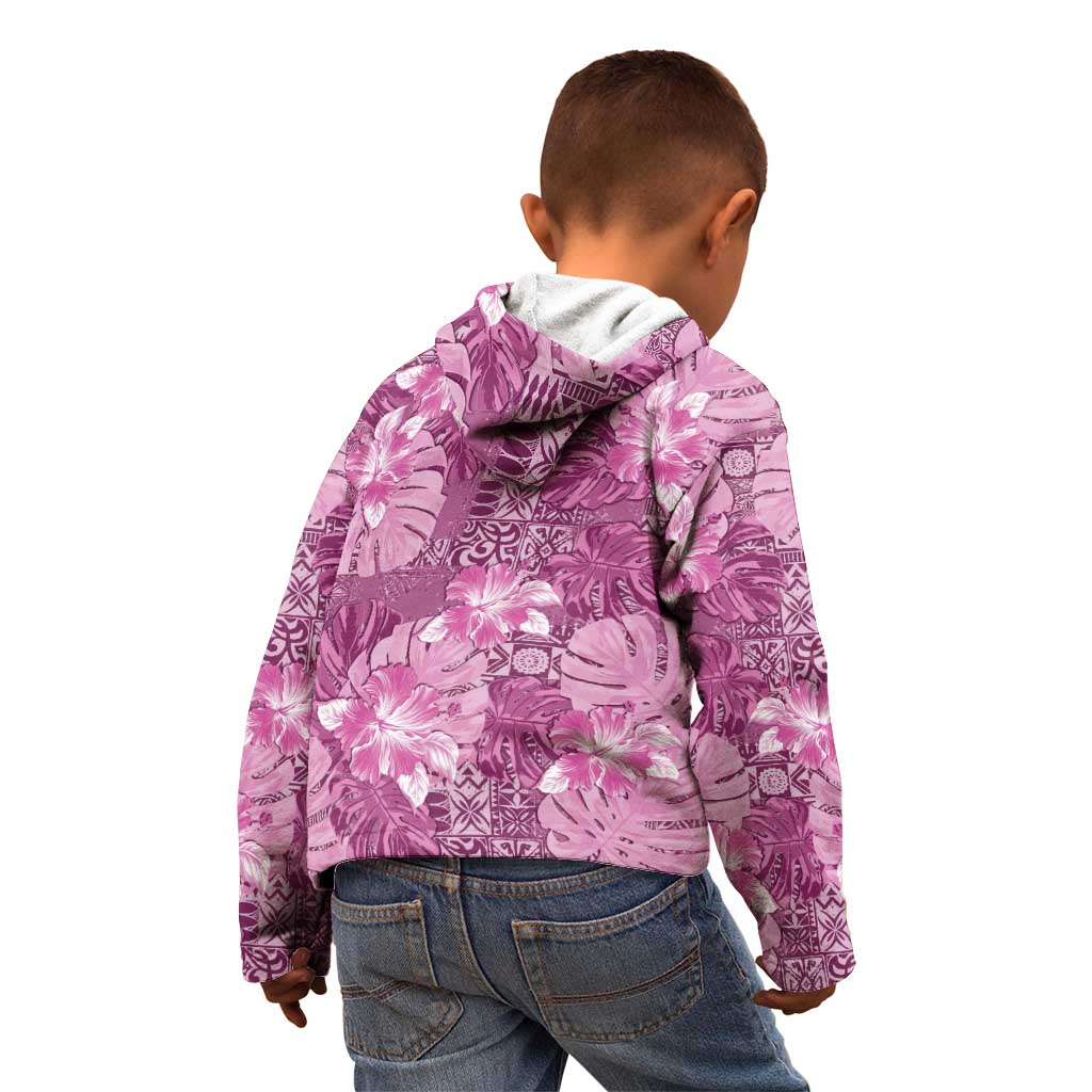 Hawaii Kid Hoodie Magenta Polynesian Monstera Patterns - Polynesian Pride