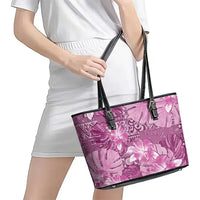 Hawaii Leather Tote Bag Magenta Polynesian Monstera Patterns DT05 - Polynesian Pride