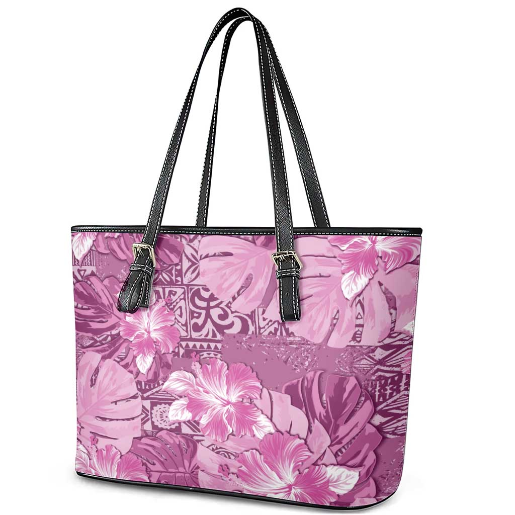 Hawaii Leather Tote Bag Magenta Polynesian Monstera Patterns DT05 - Polynesian Pride