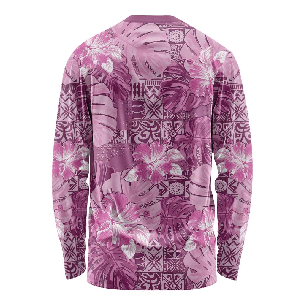 Hawaii Long Sleeve Shirt Magenta Polynesian Monstera Patterns - Polynesian Pride