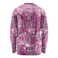 Hawaii Long Sleeve Shirt Magenta Polynesian Monstera Patterns - Polynesian Pride