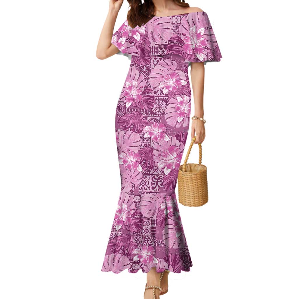 Hawaii Mermaid Dress Magenta Polynesian Monstera Patterns - Polynesian Pride