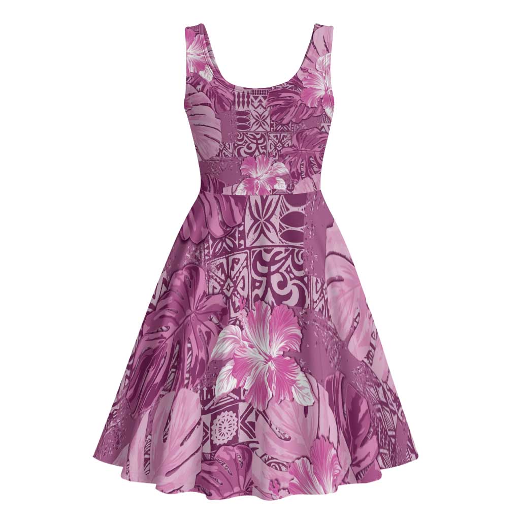 Hawaii Midi Dress Magenta Polynesian Monstera Patterns - Polynesian Pride