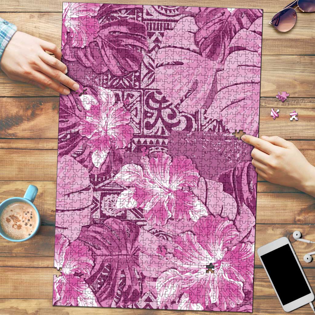 Hawaii Puzzle Magenta Polynesian Monstera Patterns - Polynesian Pride