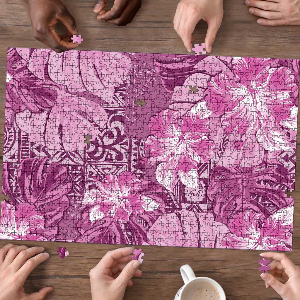 Hawaii Puzzle Magenta Polynesian Monstera Patterns - Polynesian Pride