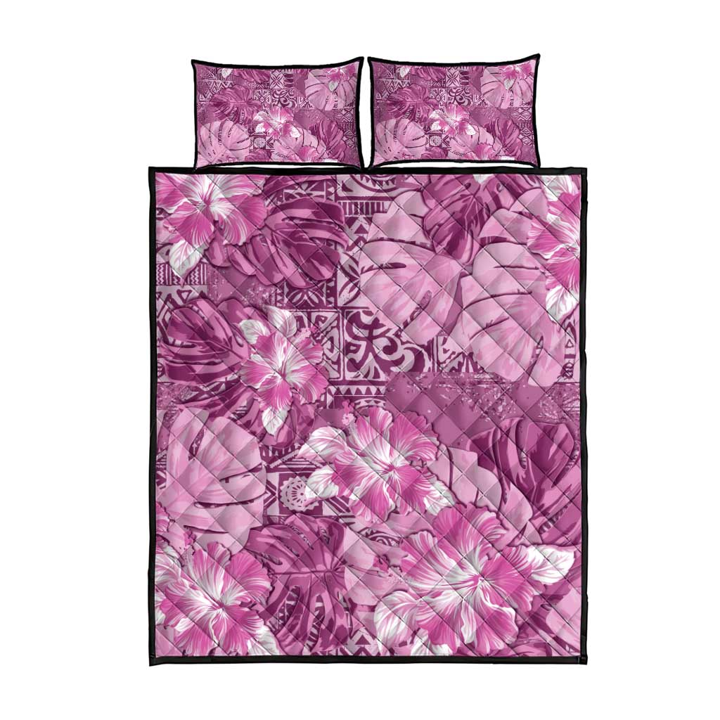Hawaii Quilt Bed Set Magenta Polynesian Monstera Patterns - Polynesian Pride