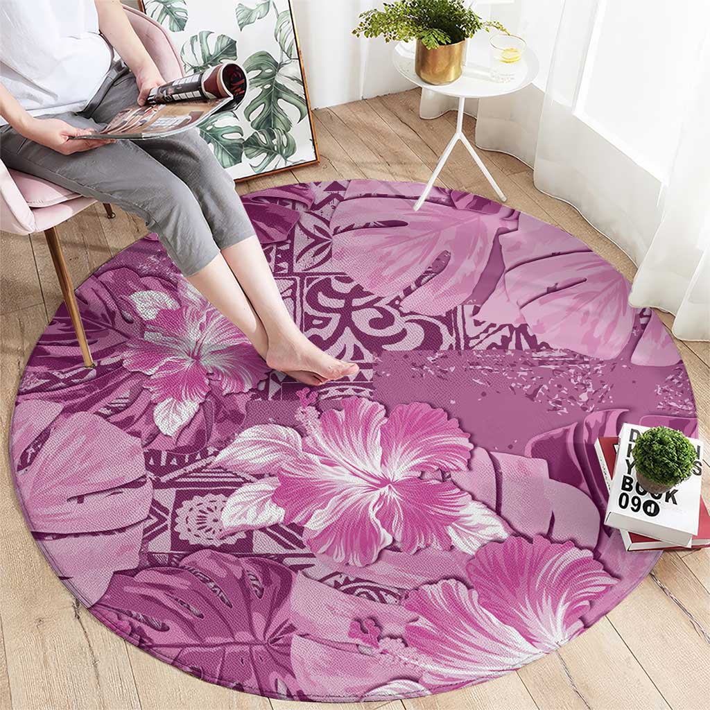 Hawaii Round Carpet Magenta Polynesian Monstera Patterns - Polynesian Pride