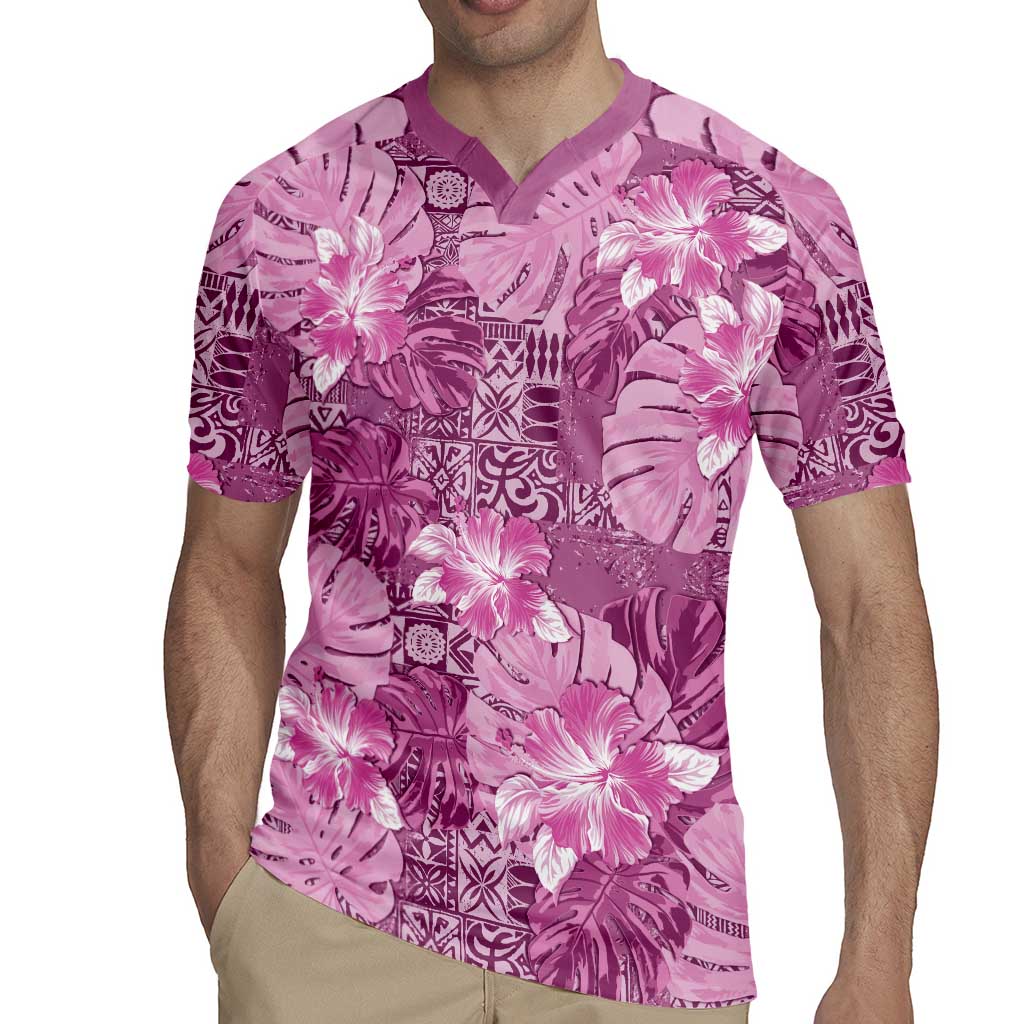 Hawaii Rugby Jersey Magenta Polynesian Monstera Patterns - Polynesian Pride