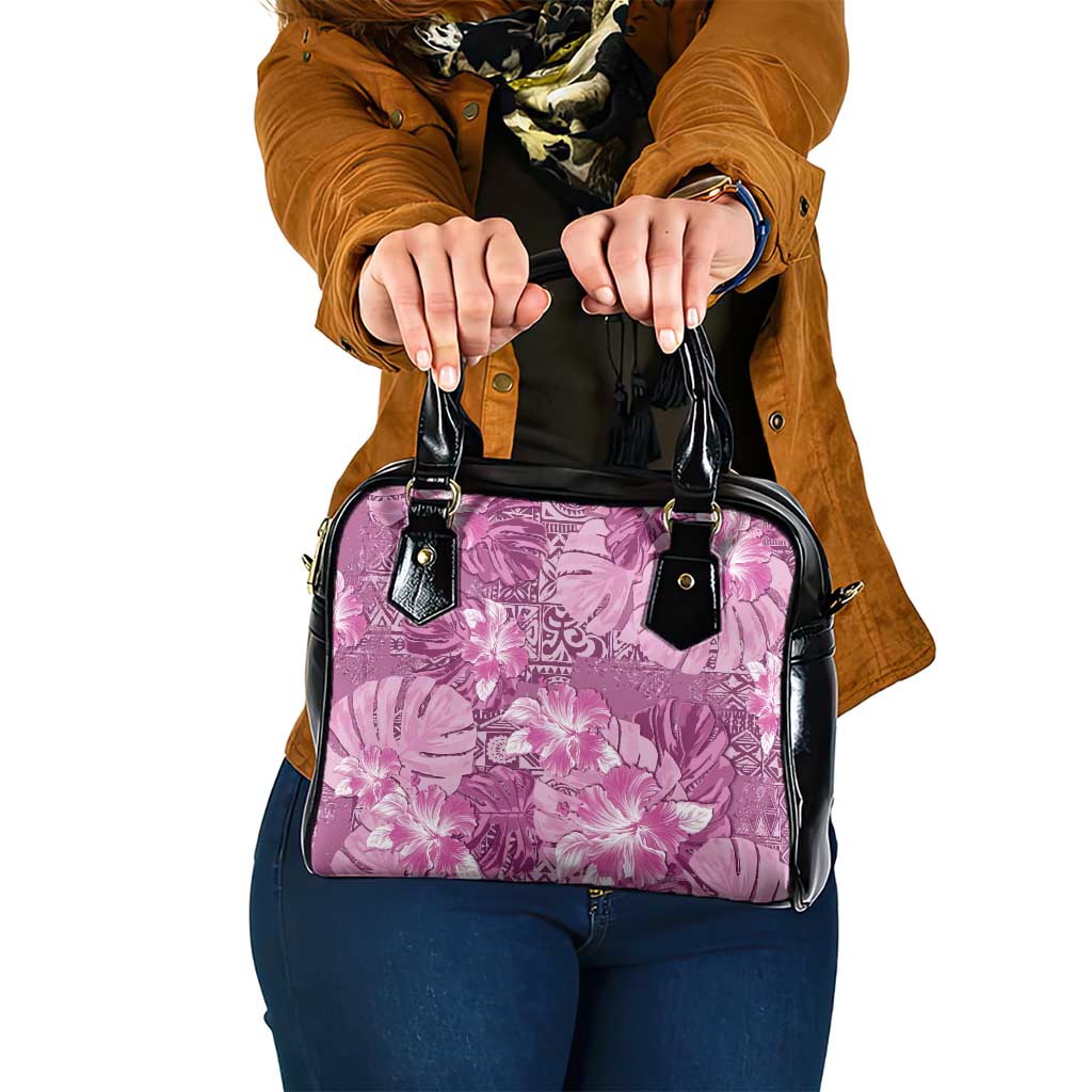 Hawaii Shoulder Handbag Magenta Polynesian Monstera Patterns - Polynesian Pride