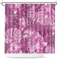 Hawaii Shower Curtain Magenta Polynesian Monstera Patterns - Polynesian Pride