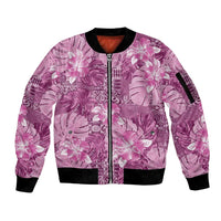 Hawaii Sleeve Zip Bomber Jacket Magenta Polynesian Monstera Patterns - Polynesian Pride