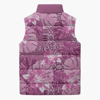 Hawaii Sleeveless Puffer Jacket Magenta Polynesian Monstera Patterns - Polynesian Pride