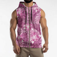 Hawaii Sleeveless Zip Hoodie Magenta Polynesian Monstera Patterns - Polynesian Pride