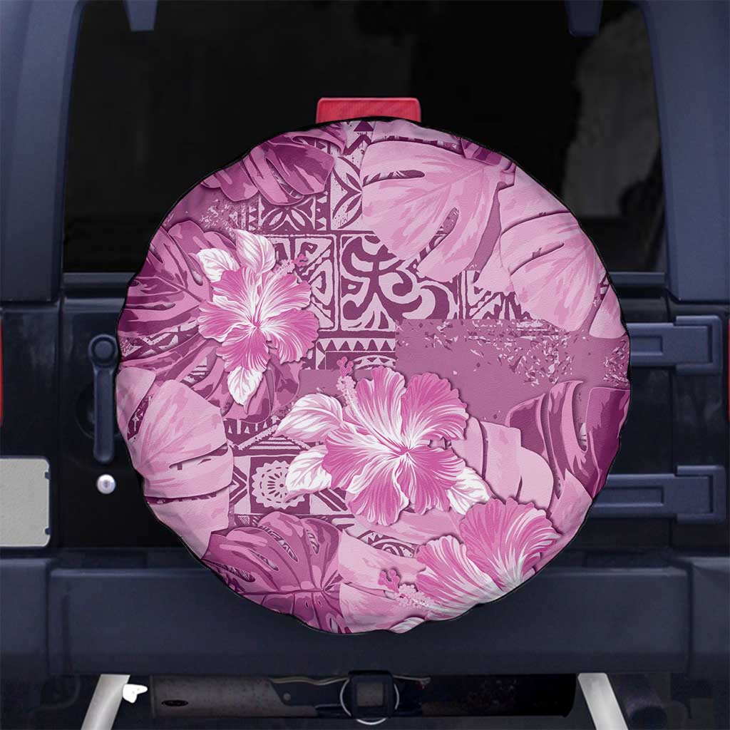Hawaii Spare Tire Cover Magenta Polynesian Monstera Patterns - Polynesian Pride