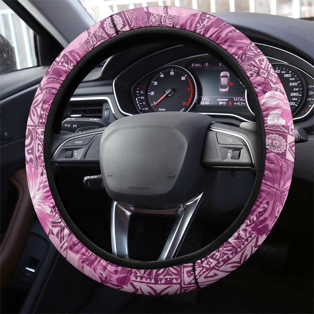 Hawaii Steering Wheel Cover Magenta Polynesian Monstera Patterns - Polynesian Pride