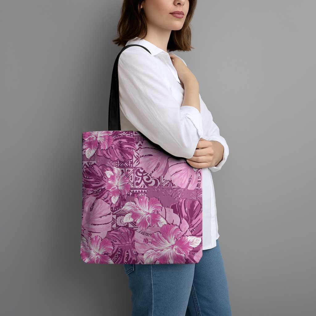 Hawaii Tote Bag Magenta Polynesian Monstera Patterns - Polynesian Pride