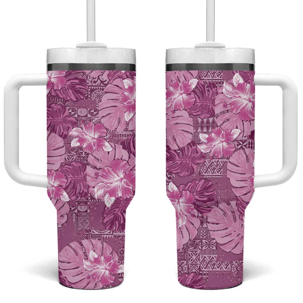 Hawaii Tumbler With Handle Magenta Polynesian Monstera Patterns - Polynesian Pride