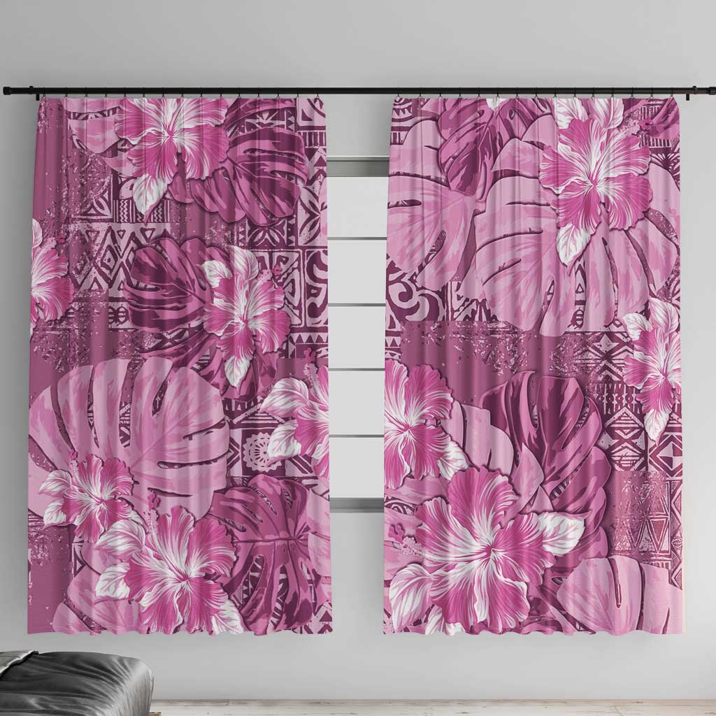 Hawaii Window Curtain Magenta Polynesian Monstera Patterns - Polynesian Pride