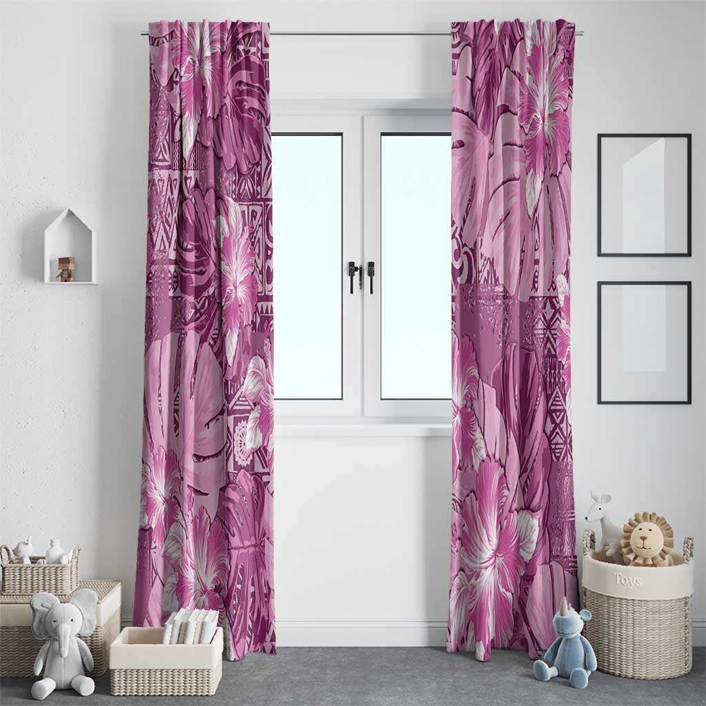 Hawaii Window Curtain Magenta Polynesian Monstera Patterns - Polynesian Pride