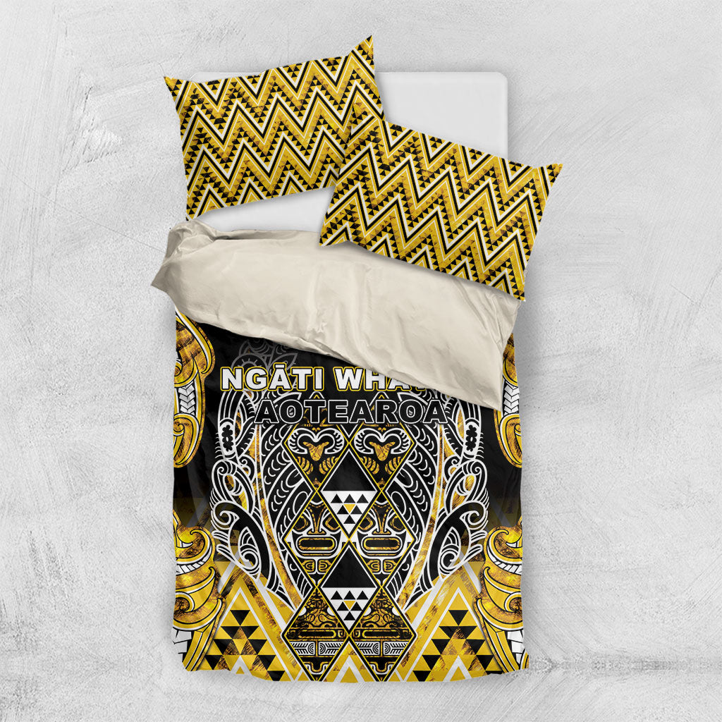 Aotearoa Ngati Whatua Bedding Set Maori Tribal Gold Paua Shell Pattern DT05 US Twin 172cm x 218cm Yellow - Polynesian Pride