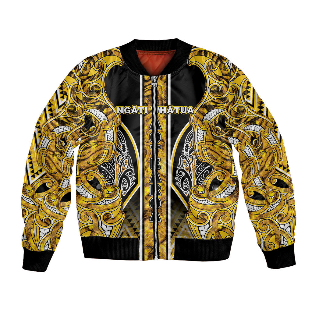 Aotearoa Ngati Whatua Bomber Jacket Maori Tribal Gold Paua Shell Pattern DT05 Unisex Yellow - Polynesian Pride