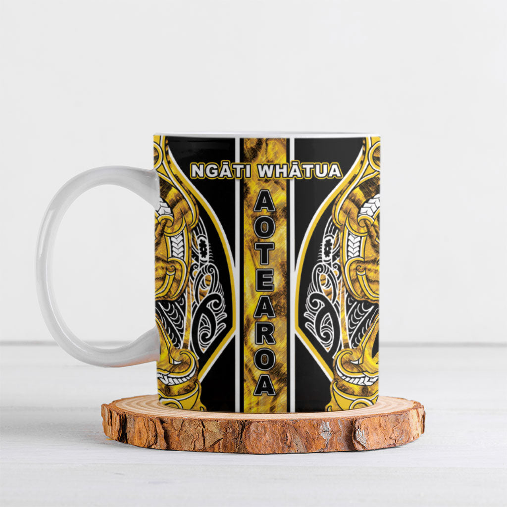 Aotearoa Ngati Whatua Ceramic Mug Maori Tribal Gold Paua Shell Pattern DT05 Yellow - Polynesian Pride