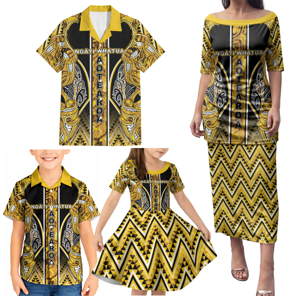 Aotearoa Ngati Whatua Family Matching Puletasi and Hawaiian Shirt Maori Tribal Gold Paua Shell Pattern DT05 - Polynesian Pride
