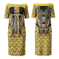 Aotearoa Ngati Whatua Family Matching Puletasi and Hawaiian Shirt Maori Tribal Gold Paua Shell Pattern DT05 Mom's Dress Yellow - Polynesian Pride