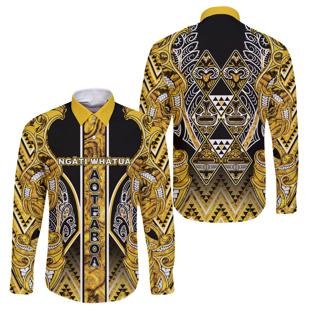 Aotearoa Ngati Whatua Family Matching Puletasi and Hawaiian Shirt Maori Tribal Gold Paua Shell Pattern DT05 Dad's Shirt - Long Sleeve Yellow - Polynesian Pride