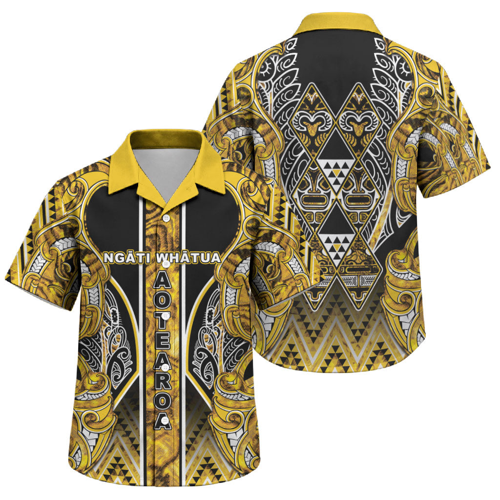 Aotearoa Ngati Whatua Family Matching Puletasi and Hawaiian Shirt Maori Tribal Gold Paua Shell Pattern DT05 Son's Shirt Yellow - Polynesian Pride