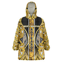 Aotearoa Ngati Whatua Wearable Blanket Hoodie Maori Tribal Gold Paua Shell Pattern DT05 One Size Yellow - Polynesian Pride