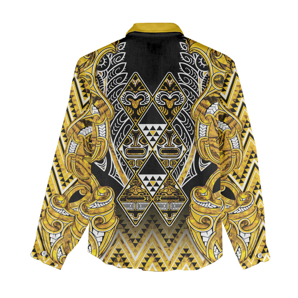 Aotearoa Ngati Whatua Women Casual Shirt Maori Tribal Gold Paua Shell Pattern DT05 - Polynesian Pride