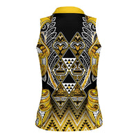 Aotearoa Ngati Whatua Women Sleeveless Polo Shirt Maori Tribal Gold Paua Shell Pattern DT05 - Polynesian Pride