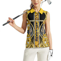 Aotearoa Ngati Whatua Women Sleeveless Polo Shirt Maori Tribal Gold Paua Shell Pattern DT05 - Polynesian Pride