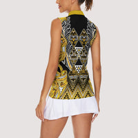 Aotearoa Ngati Whatua Women Sleeveless Polo Shirt Maori Tribal Gold Paua Shell Pattern DT05 - Polynesian Pride