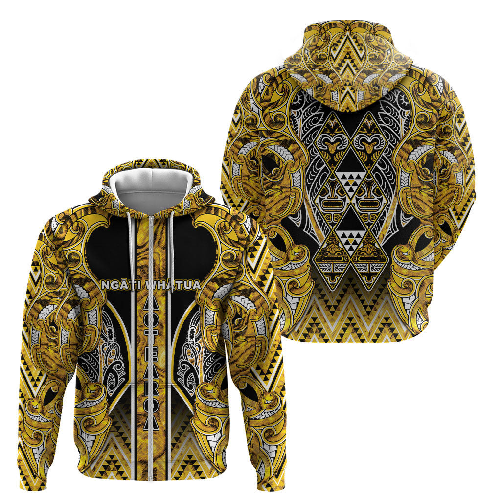Aotearoa Ngati Whatua Zip Hoodie Maori Tribal Gold Paua Shell Pattern DT05 - Polynesian Pride