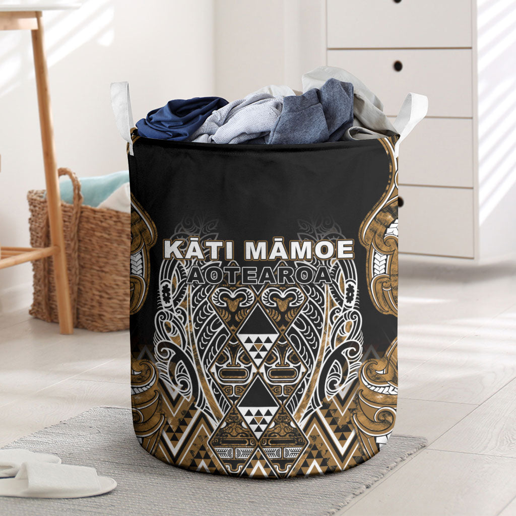 Aotearoa Kati Mamoe Laundry Basket Maori Brown Tribal Paua Shell Pattern