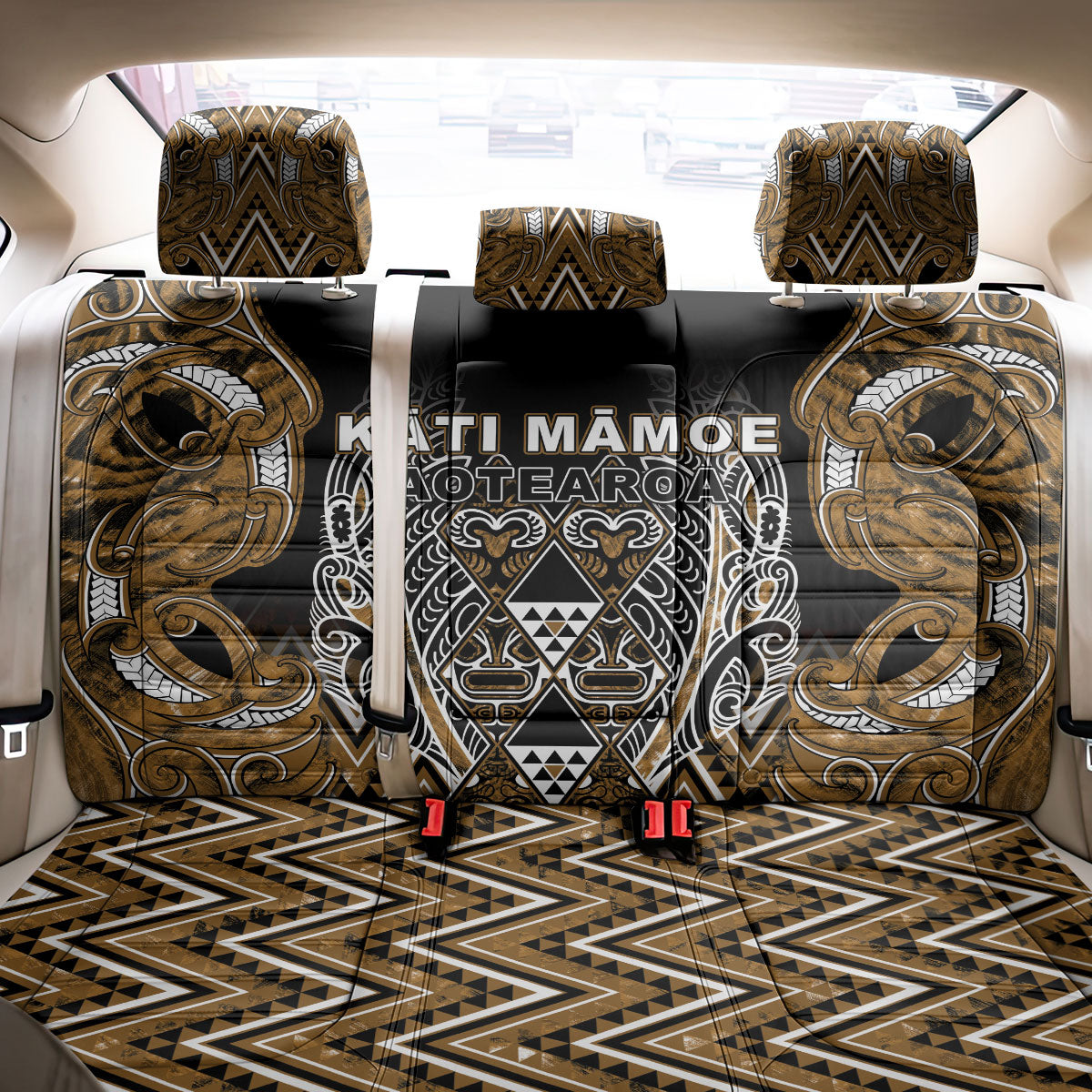 Aotearoa Kati Mamoe Back Car Seat Cover Maori Brown Tribal Paua Shell Pattern DT05 - Polynesian Pride