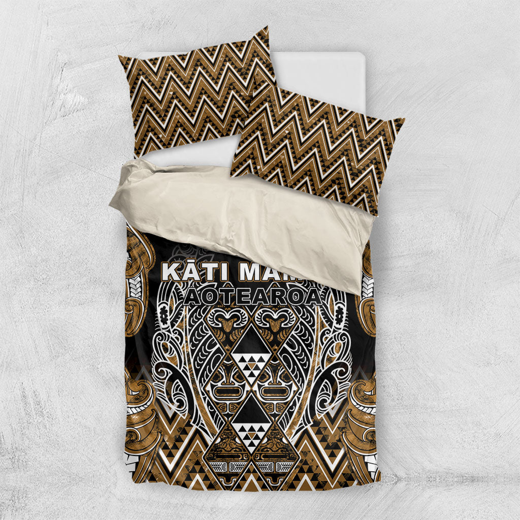 Aotearoa Kati Mamoe Bedding Set Maori Brown Tribal Paua Shell Pattern DT05 US Twin 172cm x 218cm Brown - Polynesian Pride