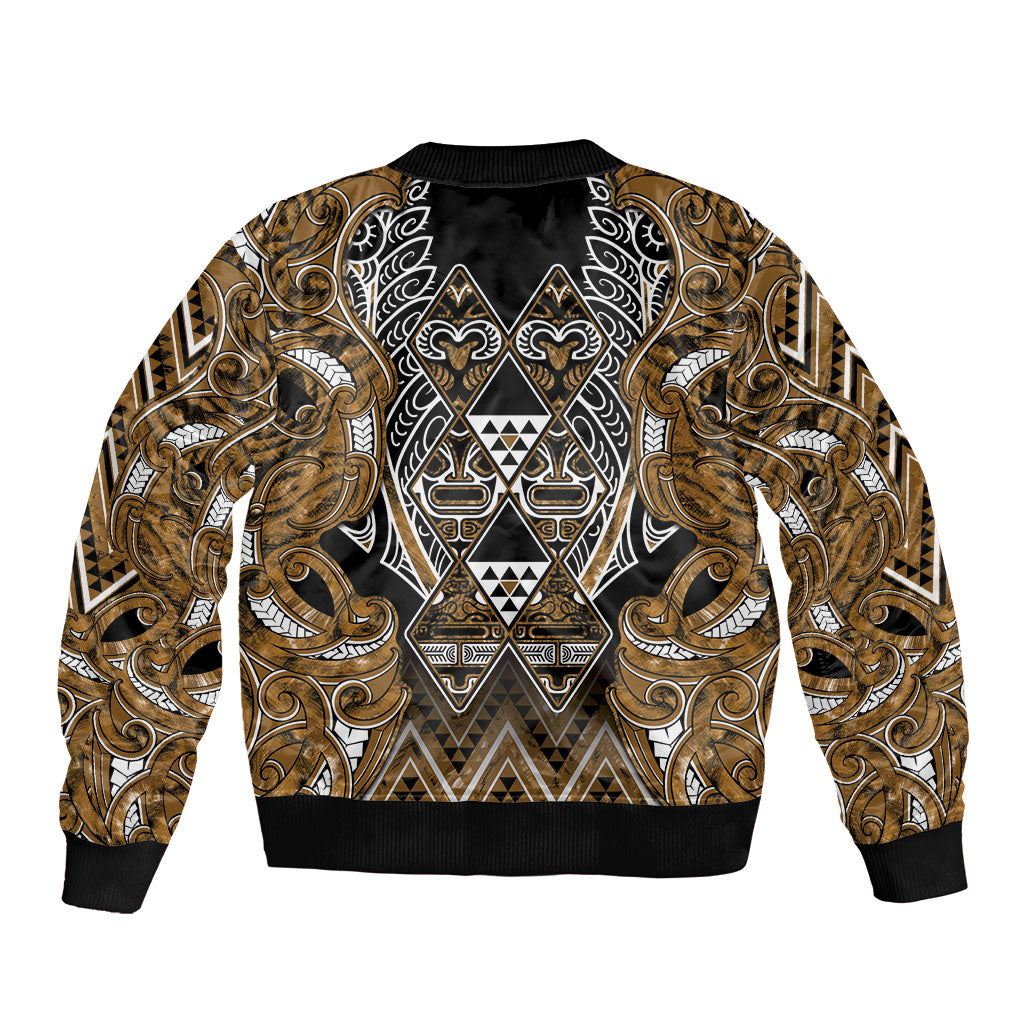 Aotearoa Kati Mamoe Bomber Jacket Maori Brown Tribal Paua Shell Pattern DT05 - Polynesian Pride